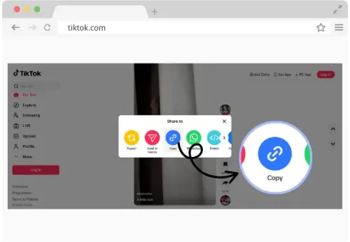Copy the URL of the Tiktok video you want to download on Tiktok